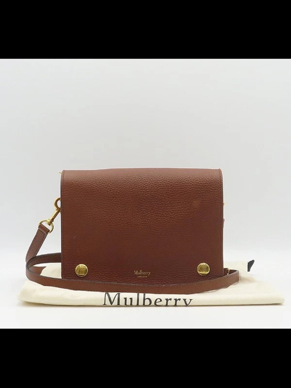 Mulberry Brown Pebbled Leather Shoulder Bag with Gold Hardware